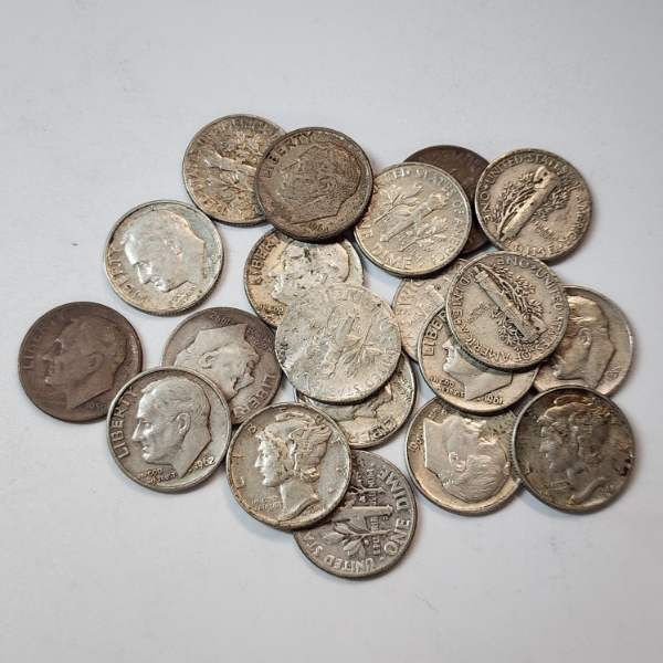 x20 Assorted Years United States 90% Silver Mercury & Barber Dimes - Face Value: $2.00