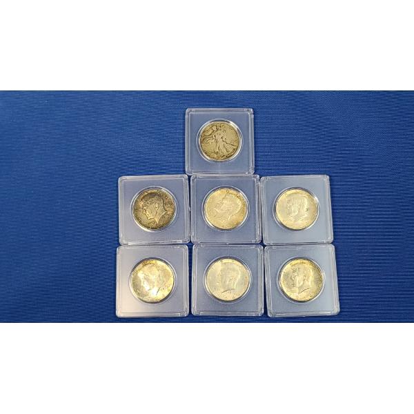 1944 Walking Liberty Silver Half Dollar & (6) 1964 Silver Kennedy Half Dollars - Face Value: $3.50