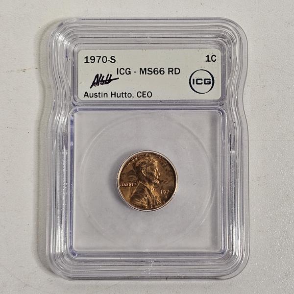 ICG MS66 RD 1970-S United States Lincoln Memorial Cent Penny Austin Hutto CEO Signature Label