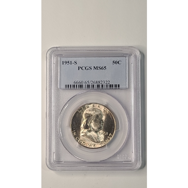 PCGS MS65 1951-S 90% Silver Franklin Half Dollar 