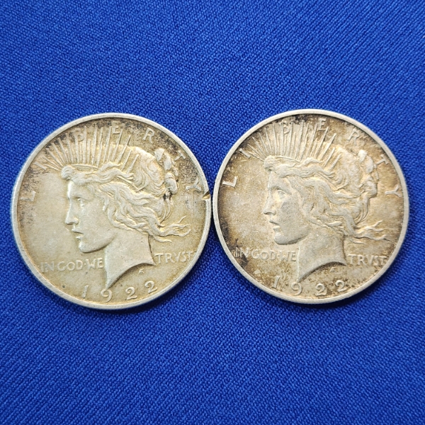 Two 1922-D United States Silver Peace Dollars - 90% Silver