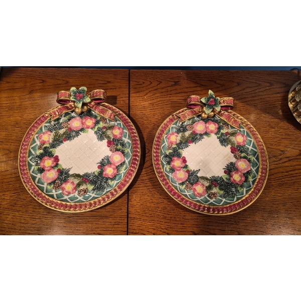 FITZ & FLOYD  Set Of Two (2) 9 1/2" Dihes Harvest Theme  Nice