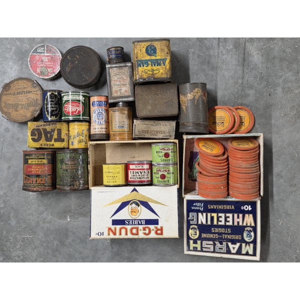 Neat Vintage Collection Of Paints, Cigar Boxes, Tins, Milk Caps & More