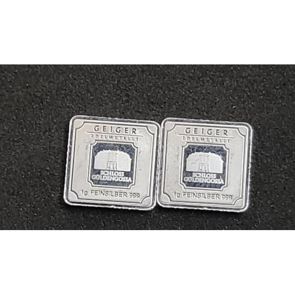 (2) German Minted Geiger 1 Gram .999 Pure Silver Bars With Serial Numbers
