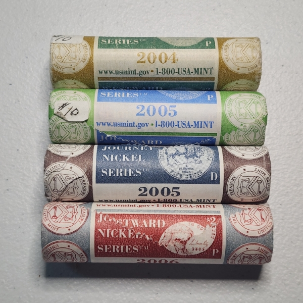 Four U.S. Mint Nickel Bankrolls: Westward Journey 2004, 2005, 2005, 2006 - Face Value: $8.00