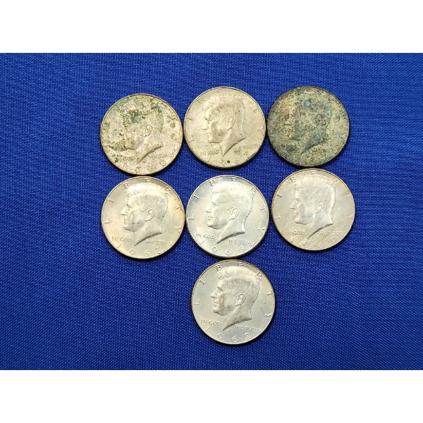 (7) 40% Silver Kennedy Half Dollars Years 1966-1969 FV: $3.50