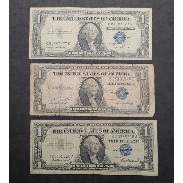 (3) Series 1935 D, 1935 E & 1957 $1 Silver Certificates - Face Value: $3.00