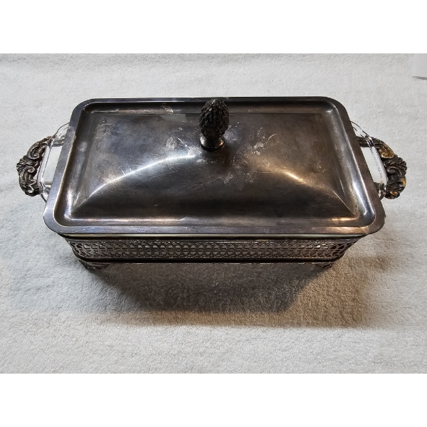 Vintage Silver-Plated Rectangular Casserole Dish with Lid - 1.8lbs Silver Plate plus Glass Dish
