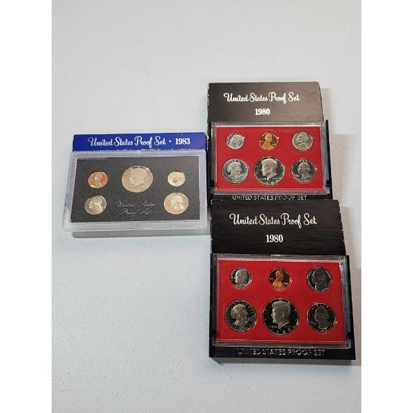 Three United States Mint Proof Set: 1980, 1980, 1983