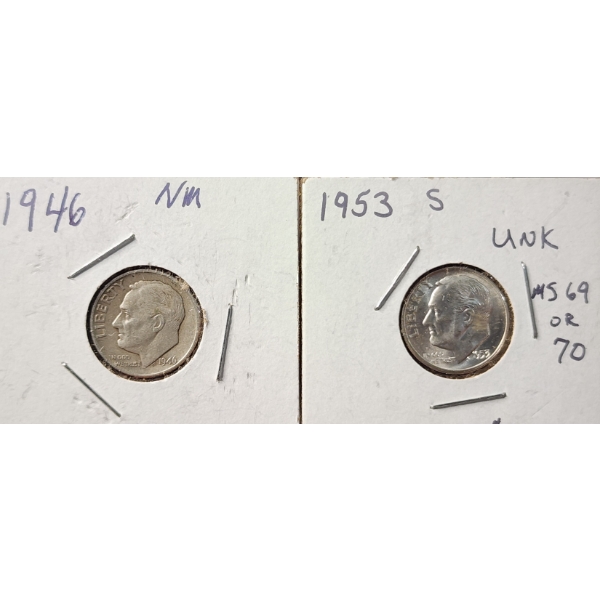 Two 90% Silver Dimes - 1946 & 1953-S in High Grade Condition! Face Value $0.20
