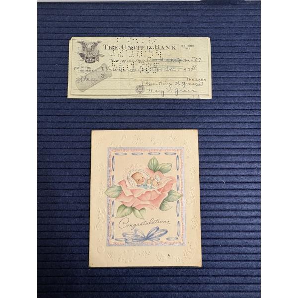 Vintage Check - The United Bank Uhrichsville, Ohio - Vintage Congratulations Card 