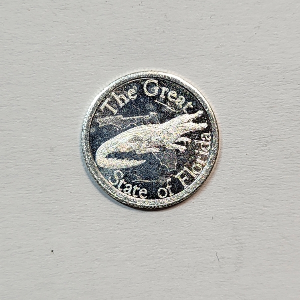 "The Great State of Florida" Gold Silver Naples: Gator 1 Gram .999 Fine Silver Round