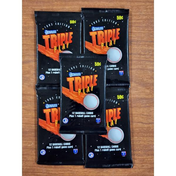 Lot of Five Sealed 1993 Donruss Tiple Play Baseball Trading Cards - 12 Cards Per Pack 