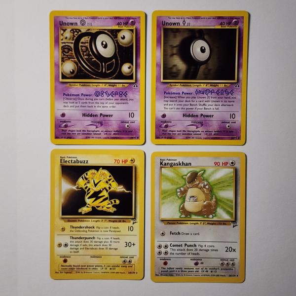 Four Assorted Vintage Pokemon Trading Cards Including Two Rares & Unown Cards ~ All Near Mint