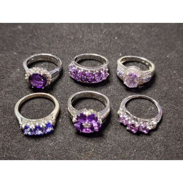 Stunning Sterling Silver Rings Ft. Amethyst & Other Purple Stones  - Total Weight: 24.6 Grams