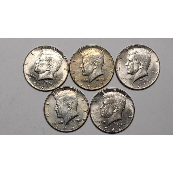 (5) Assorted Years United States 40% Silver Kennedy Half Dollars - Face Value: $2.50