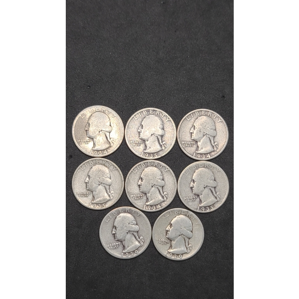 Assorted Years/Mint Marks 90% Silver Washington Quarters - Face Value: $ 2.00
