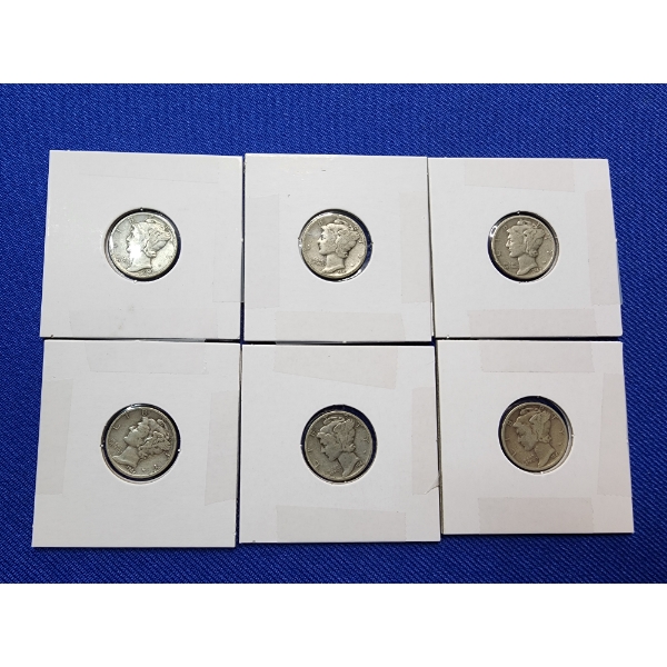 6 Assorted Years Silver Mercury Dimes FV: $0.60