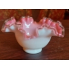 Image 2 : Fenton Ruffled Pink & White Crystal Crest Small 7" x 4" Glass Basket - Perfect