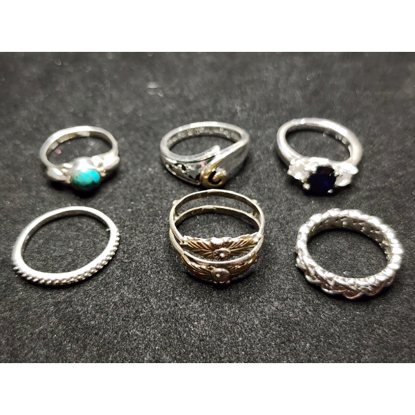 Gorgeous Sterling Silver Rings Ft. Blue & White Sapphire & More - Total Weight: 13.2 Grams