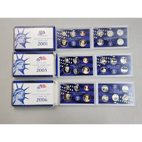 (3) United States Mint Proof Sets: 2001, 2005, 2006