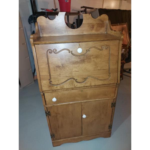 Vintage Oak Upright Cabinet As Pictured - Needs Repair  50 T x 26 W x 14 D.   See Desc