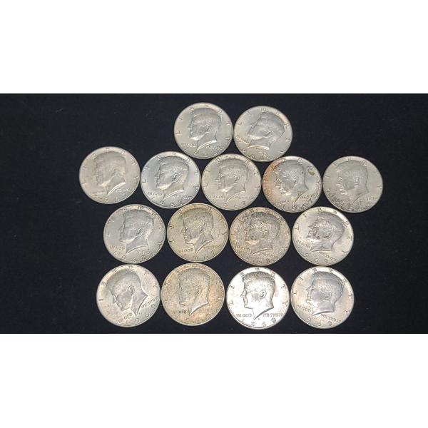 Lot of 15 Assorted 40% Silver (1965-1969) United States Half Dollars - $7.50 Face Value