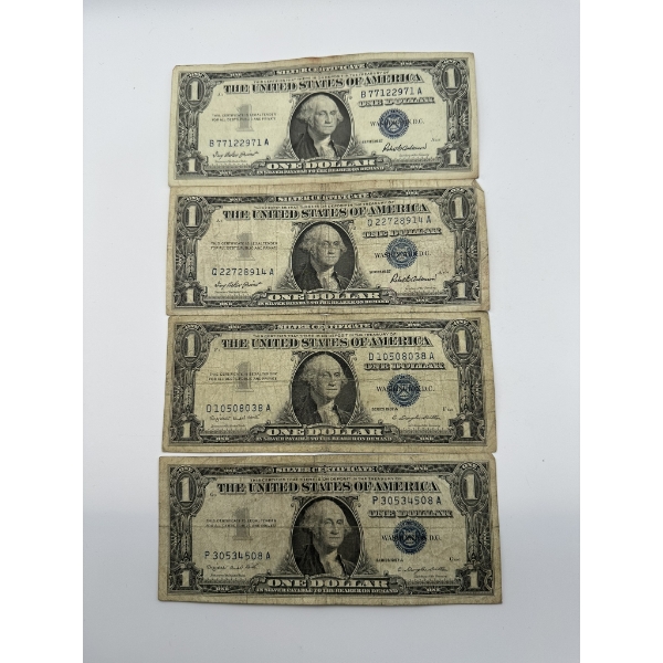 Four United States One Dollar Silver Certificates