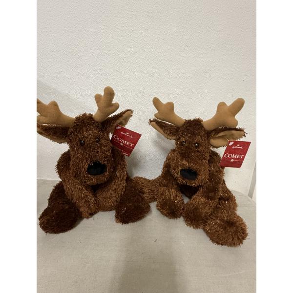 2 - Hallmark 15 Inch Tall Comet Reindeer Plush Stuffed Animals - Like New - Mint Condition