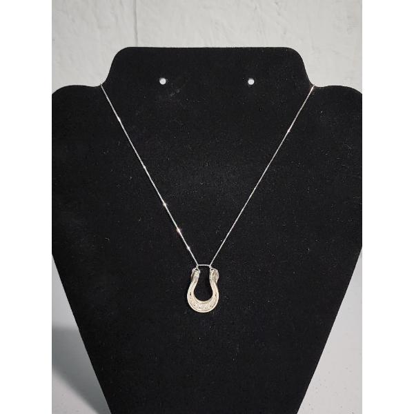 14K White Gold 17' Necklace & Tested as 14K Gold Horseshoe Pendant - TW: 5.3g 