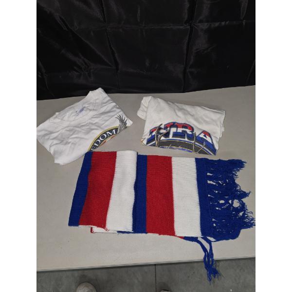 Lot of T-shirts & Scarf: Vintage NRA T Shirt (L), Freedom is Not Free T Shirt (L), Patriotic Scarf