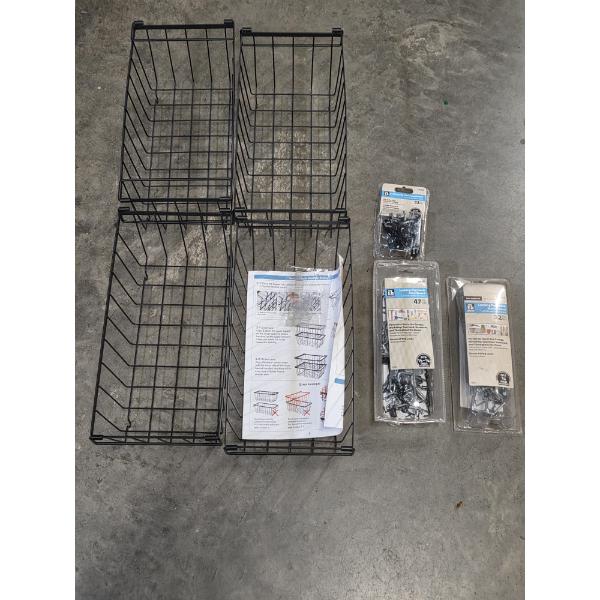 New- Four 15'' x 7.5'' Metal Storage Baskets & 3 Packs Of Locking Peg Assortments 