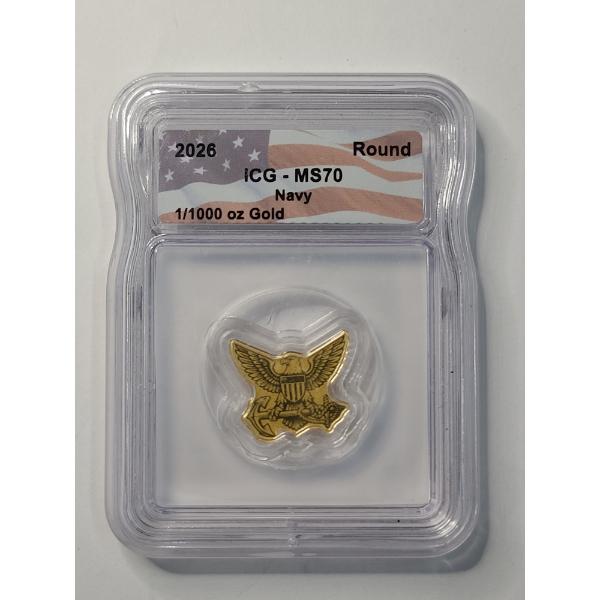 ICG MS70 2026 1/1000 Oz .9999 Find Gold Navy Eagle Shaped Coin 