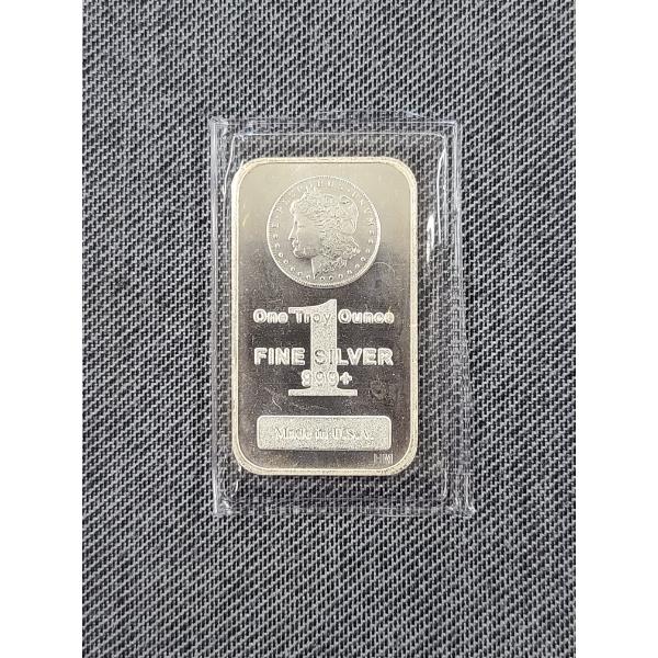 One Troy Ounce .999 Fine Silver Bar Featuring Morgan Dollar Design