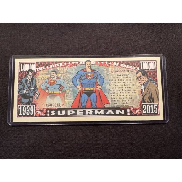 Rare 2015 Superman The Man of Steel One Million Dollar Bill - Mint In Protective Holder