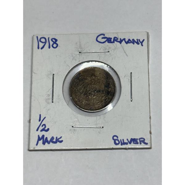1918 Germany Silver Coin - 1/2 Mark 