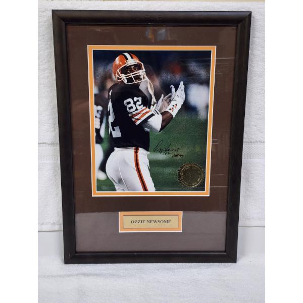 Hand Signed Ozzie Newsome Framed Photograph ~ Measures 12" X 17"