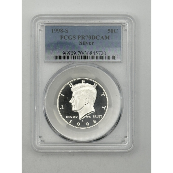 PCGS PR70DCAM 1998-S 90% Silver Kennedy Half Dollar