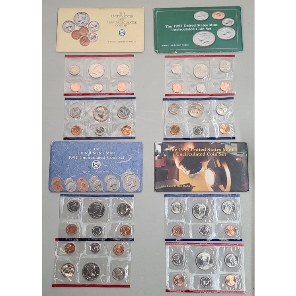 (4) Assorted United States Mint Uncirculated Coin Sets - 1990, 1991, 1993, 1995