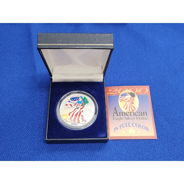 Colorized 2000 American Silver Eagle 1 oz .999 Fine Silver In Display