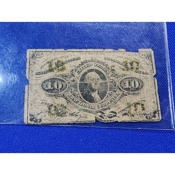 Vintage 1863 United States 10 Cents Fractional Currency
