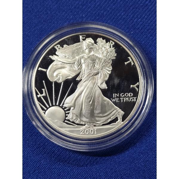 2001- W American Silver Eagle PROOF - One Troy Ounce .999 Fine Silver w/ Box & COA