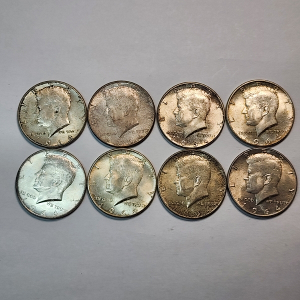 x8 United States Kennedy Half Dollars - 1964 90% Silver - FV: $4.00
