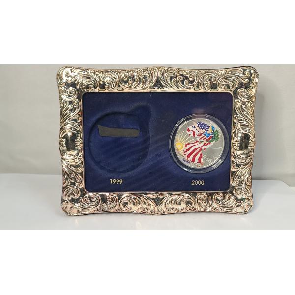U.S 2000 Colorized 1 Oz .999 Fine Silver American Eagle In 2 Coin Display Frame - See Description