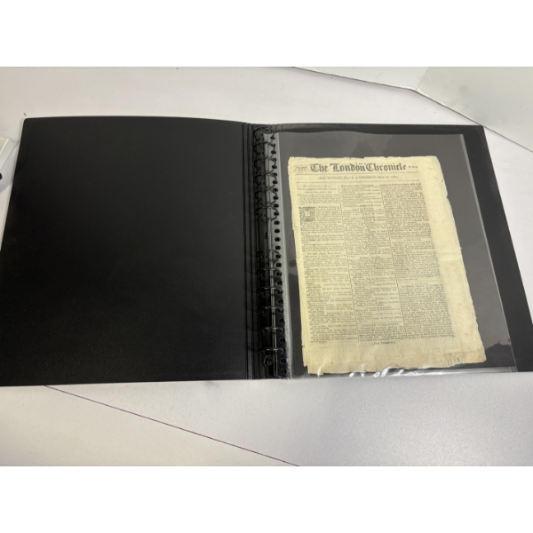 The London Chronicle Newspaper Article May 8-May 10, 1781 (2 Copies of Article) in Black Binder 