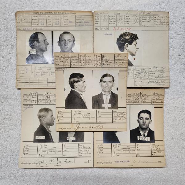 INTERESTING!!! Collection of 5 Antique MUGSHOT Bertillon Criminal Booking Sheets