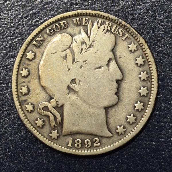 1892 Barber (Liberty Head) Half Dollar (50c) 90% Silver 