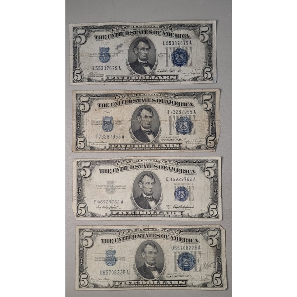(4) Assorted Series United States $5 Silver Certificates - Face Value: $20.00