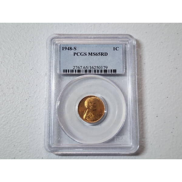 1948-S Lincoln Wheat Cent Graded by PCGS MS 65 RED