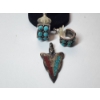 Image 2 : Native American Sterling Silver Ring, Earrings, and Arrowhead Pendant TW: 17.6g